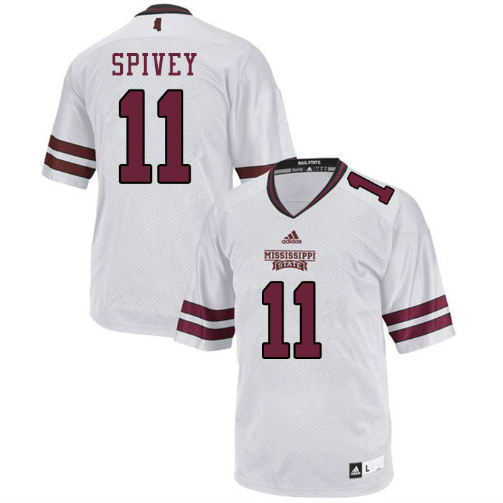 Men #11 Geor'quarius Spivey Mississippi State Bulldogs College Football Jerseys Sale-White - Click Image to Close